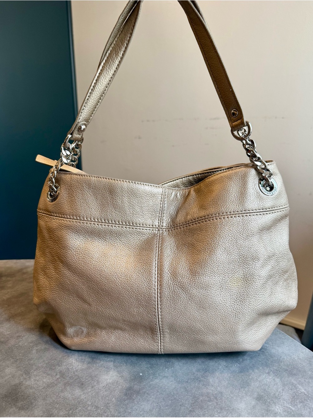 Tignanello Metallic Gold Shoulder Bag with Chain-Strap Accents - Picture 5 of 12